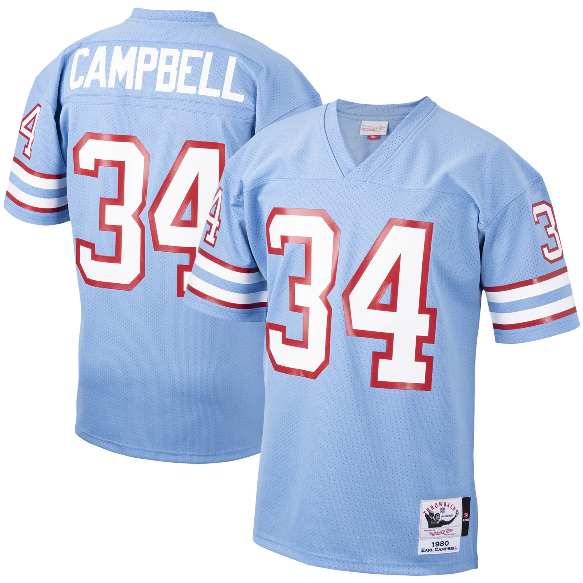Men's Houston Oilers/Tennessee Titans #34 Earl Campbell Mitchell & Ness Light Blue 1980