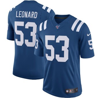 Men's Indianapolis Colts #53 Darius Leonard Blue 2019 100th Season Vapor Untouchable Limited Stitched NFL Jersey.