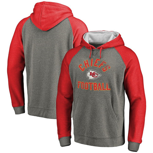 Men's Kansas City Chiefs Gray&Red NFL Pro Line Comfort Tri-Blend Pullover Hoodie