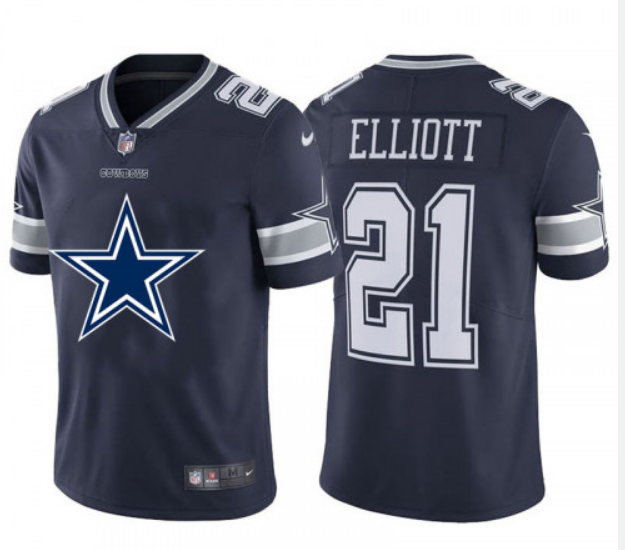 Men's Dallas Cowboys #21 Ezekiel Elliott Navy 2020 Team Big Logo Limited Stitched NFL Jersey