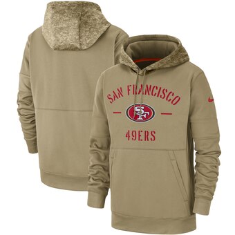 Men's San Francisco 49ers Tan 2019 Salute To Service Sideline Therma Pullover Hoodie