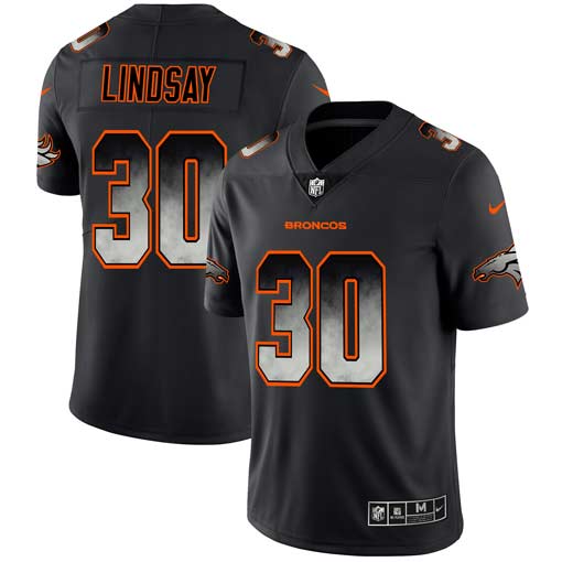 Men's Denver Broncos #30 Phillip Lindsay 2019 Black Smoke Fashion Limited Stitched NFL Jersey
