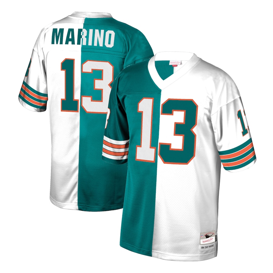 Men's Miami Dolphins #13 Dan Marino Aqua/White Mitchell & Ness Retired Player Split Stitched Jersey