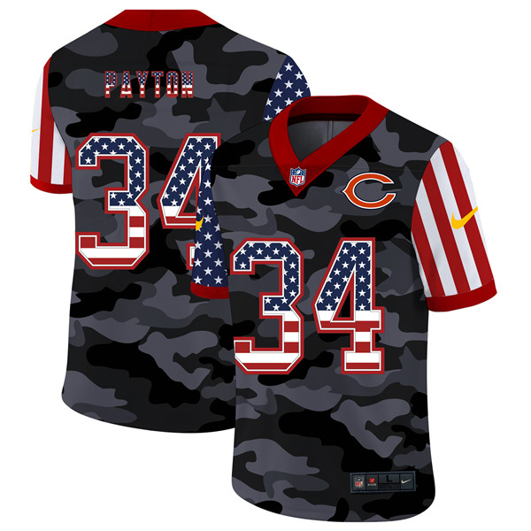 Men's Chicago Bears #34 Walter Payton 2020 Camo USA Flag Limited Stitched NFL Jersey