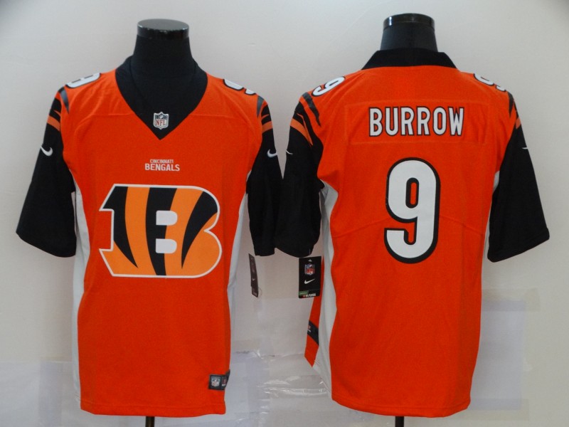Men's Cincinnati Bengals Orange #9 Joe Burrow Team Big Logo Limited Stitched NFL Jersey