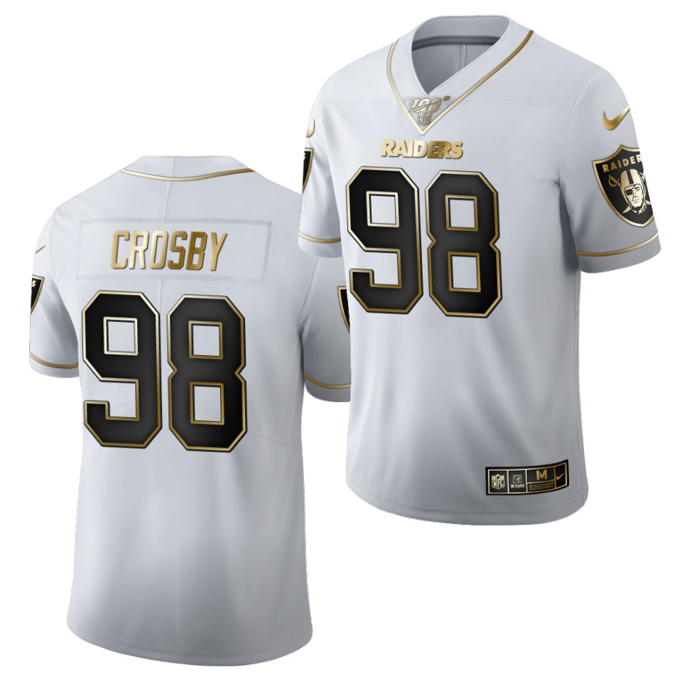 Men's Oakland Raiders #98 Maxx Crosby White Goldebn 100th Season Limited Stitched NFL Jersey