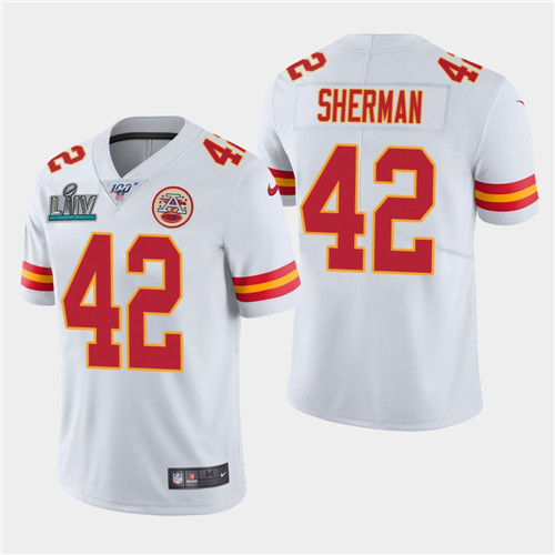 Men's Chiefs #42 Anthony Sherman White Super Bowl LIV Vapor Untouchable Limited Stitched NFL Jersey