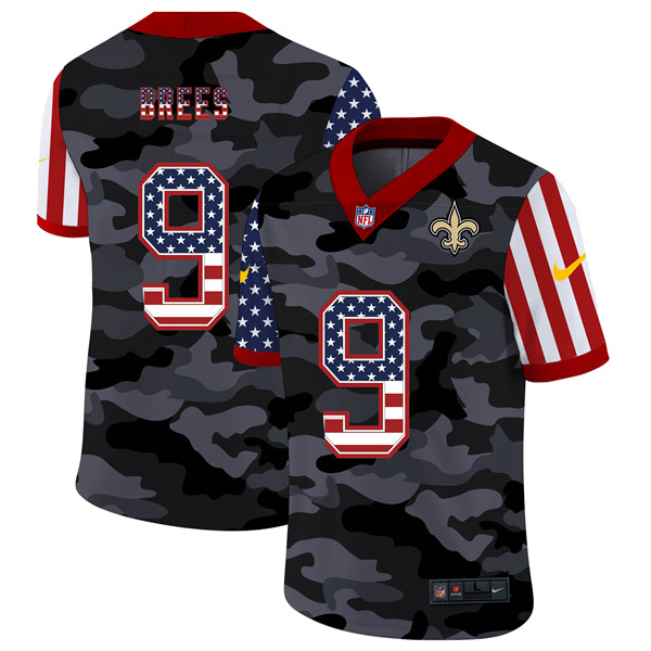 Men's New Orleans Saints #9 Drew Brees 2020 Camo USA Flag Limited Stitched NFL Jersey
