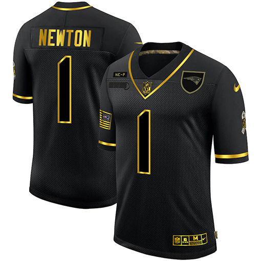 Men's New England Patriots #1 Cam Newton 2020 Black/Gold Salute To Service Limited Stitched NFL Jersey