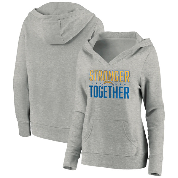 Women's Los Angeles Chargers Heather Gray Stronger Together Crossover Neck Pullover Hoodie(Run Small)
