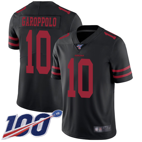 Men's San Francisco 49ers #10 Jimmy Garoppolo Black 2019 100th Season Vapor Untouchable Limited Stitched NFL Jersey