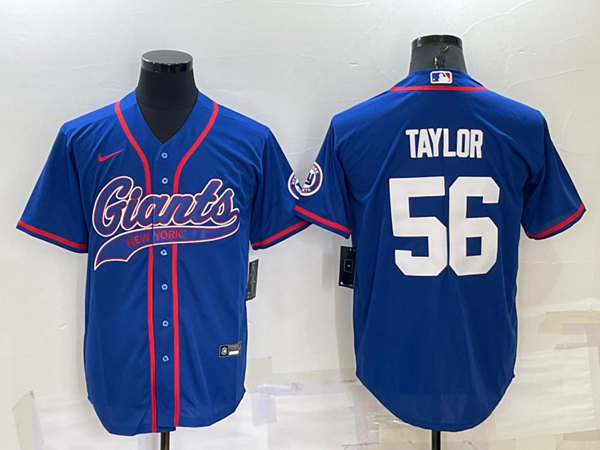 Men's New York Giants #56 Lawrence Taylor Blue Cool Base Stitched Baseball Jersey
