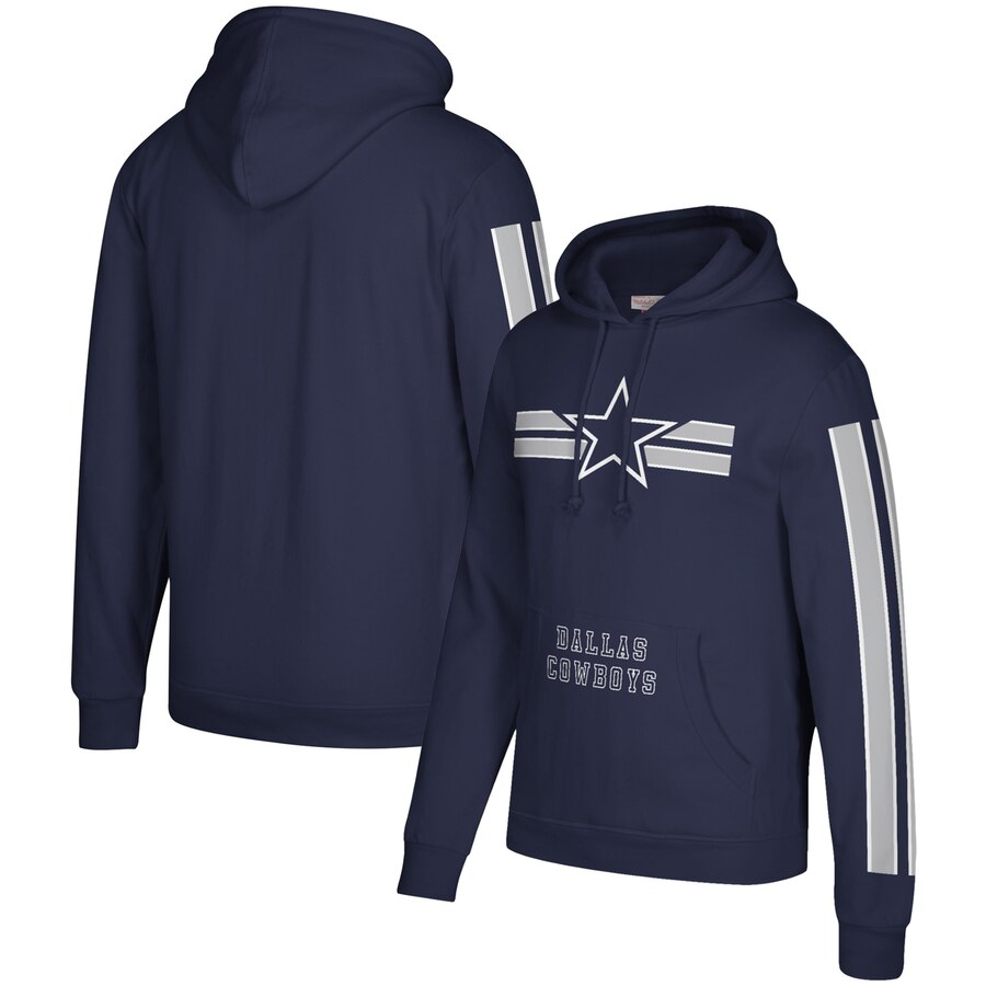 Men's Dallas Cowboys 2019 Navy Mitchell & Ness Three Stripe Pullover Hoodie