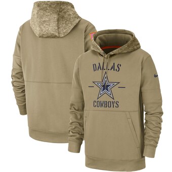 Men's Dallas Cowboys Tan 2019 Salute To Service Sideline Therma Pullover Hoodie