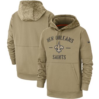 Men's New Orleans Saints Tan 2019 Salute To Service Sideline Therma Pullover Hoodie