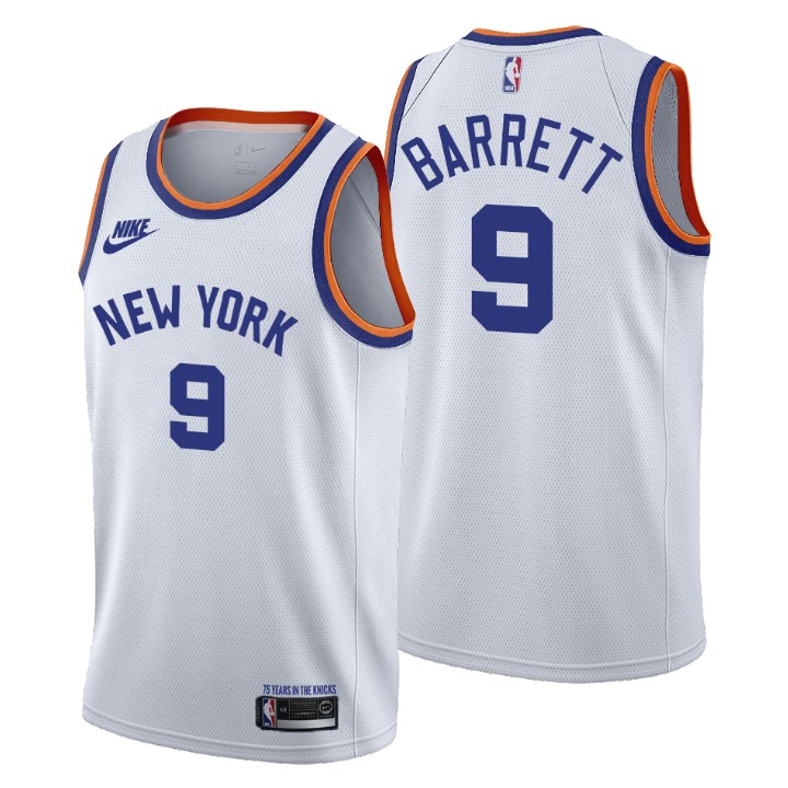 Men's New Yok Knicks #9 RJ Barrett 2021/2022 White 75th Anniversary City Edition Stitched Jersey