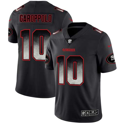 Men's San Francisco 49ers #10 Jimmy Garoppolo Black 2019 Smoke Fashion Limited Stitched NFL Jersey