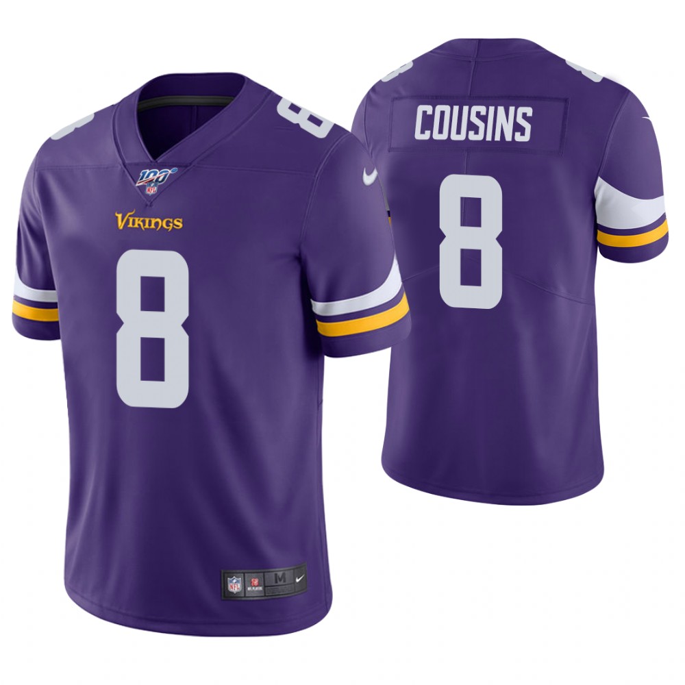 Men's Minnesota Vikings #8 Kirk Cousins Purple 2019 100th Season Vapor Untouchable Limited Stitched NFL Jersey
