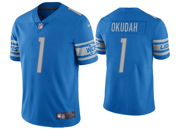 Men's Detroit Lions #1 Jeff Okudah Blue 2020 NFL Draft Vapor Limited Jersey