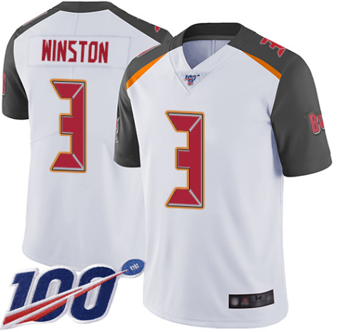 Men's Tampa Bay Buccaneers #3 Jameis Winston White 2019 100th Season Vapor Untouchable Limited Stitched NFL Jersey