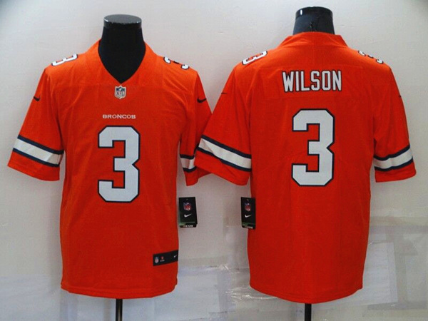 Men's Denver Broncos #3 Russell Wilson Orange Color Rush Stitched Jersey