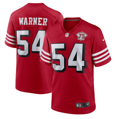 Men's San Francisco 49ers #54 Fred Warner 2021 Scarlet 75th Anniversary Alternate Game Stitched NFL Jersey