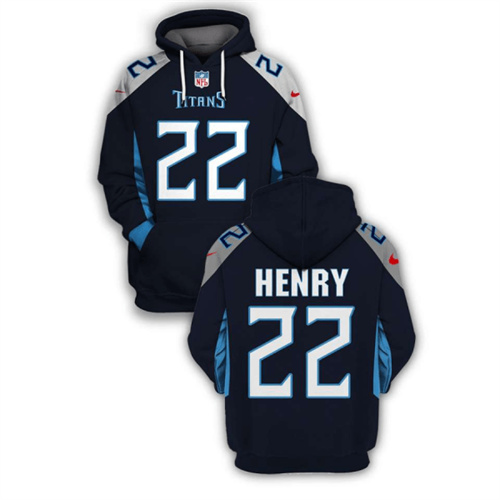 Men's Tennessee Titans #22 Derrick Henry 2021 Navy Pullover Hoodie