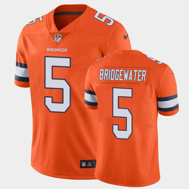 Men's Denver Broncos #5 Teddy Bridgewater 2021 Orange Color Rush Stitched Football Jersey