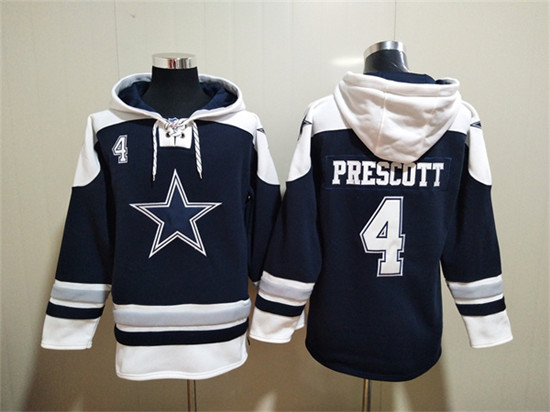 Men's Dallas Cowboys #4 Dak Prescott Navy Ageless Must-Have Lace-Up Pullover Hoodie