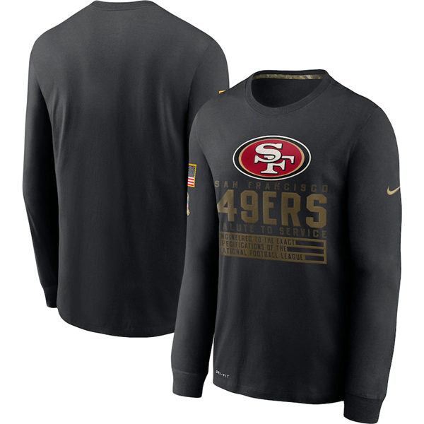 Men's San Francisco 49ers 2020 Black Salute To Service Sideline Performance Long Sleeve NFL T-Shirt