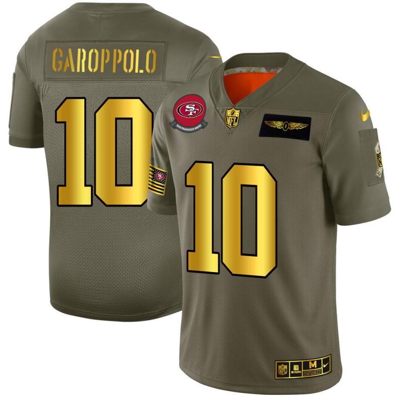 Men's San Francisco 49ers #10 Jimmy Garoppolo Olive/Gold 2019 Salute to Service Limited Stitched NFL Jersey