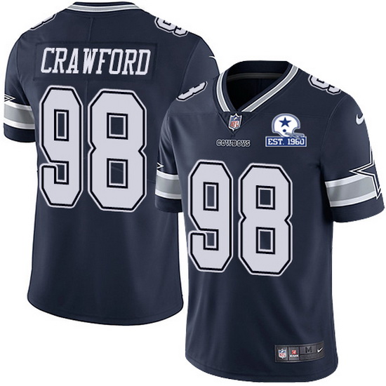 Men's Dallas Cowboys #98 Tyrone Crawford Navy With Est 1960 Patch Limited Stitched NFL Jersey