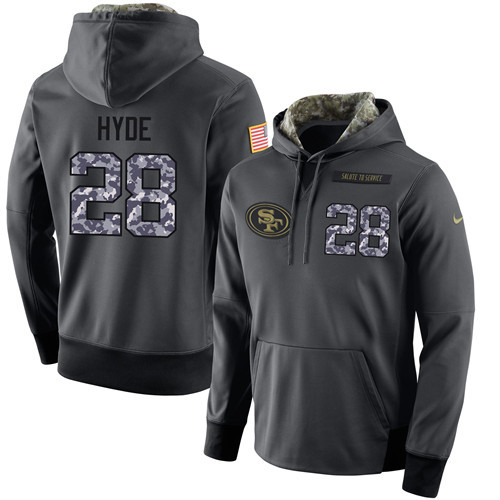 NFL Men's Nike San Francisco 49ers #28 Carlos Hyde Stitched Black Anthracite Salute to Service Player Performance Hoodie