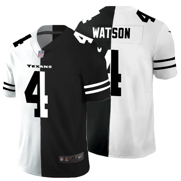 Men's Houston Texans #4 Deshaun Watson Black White Split 2020 Stitched Jersey