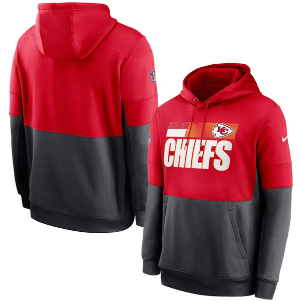 Men's Kansas City Chiefs Red/Charcoal Sideline Impact Lockup Performance Pullover NFL Hoodie
