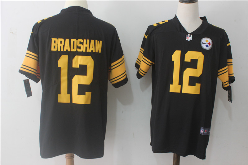 Men's Nike Pittsburgh Steelers #12 Terry Bradshaw Black Limited Rush Stitched NFL Jersey