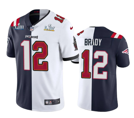 Men's Nike Patriots #12 Tom Brady Two Tone Navy White Super Bowl Patch Stitched NFL Jersey