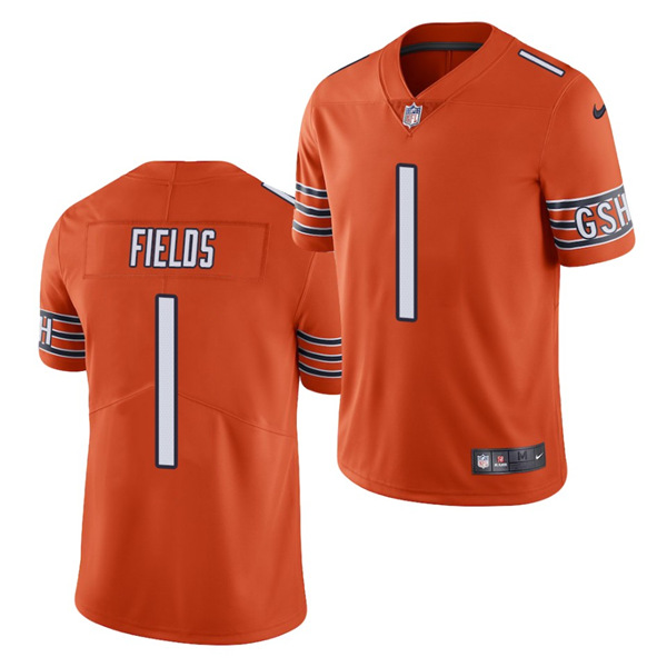 Men's Chicago Bears #1 Justin Fields Orange 2021 NFL Draft Vapor Untouchable Limited Stitched Jersey (Check description if you want Women or Youth size)