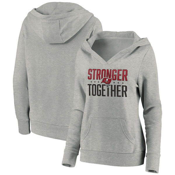 Women's Tampa Bay Buccaneers Heather Gray Stronger Together Crossover Neck Pullover Hoodie(Run Small)
