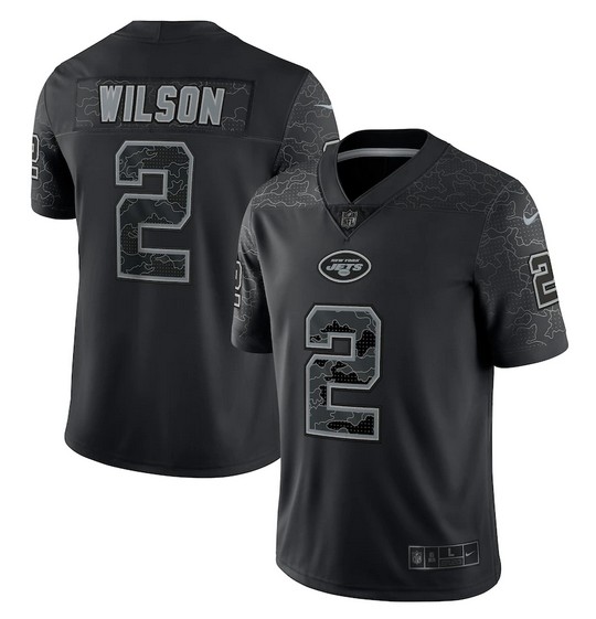 Men's New York Jets #2 Zach Wilson Black Reflective Limited Stitched Jersey
