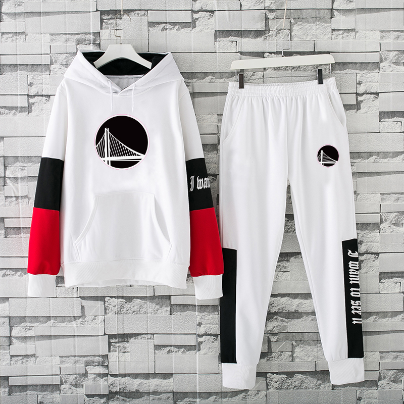 Men's Golden State Warriors 2019 White Tracksuits Hoodie Suit