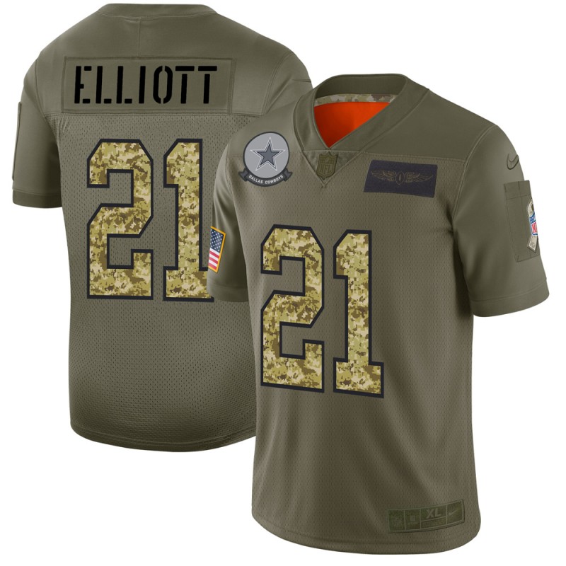 Men's Dallas Cowboys #21 Ezekiel Elliott 2019 Olive/Camo Salute To Service Limited Stitched NFL Jersey