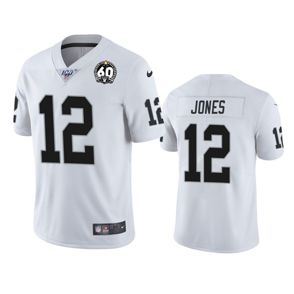 Men's Oakland Raiders #12 Zay Jones White 100th Season With 60 Patch Vapor Limited Stitched NFL Jersey
