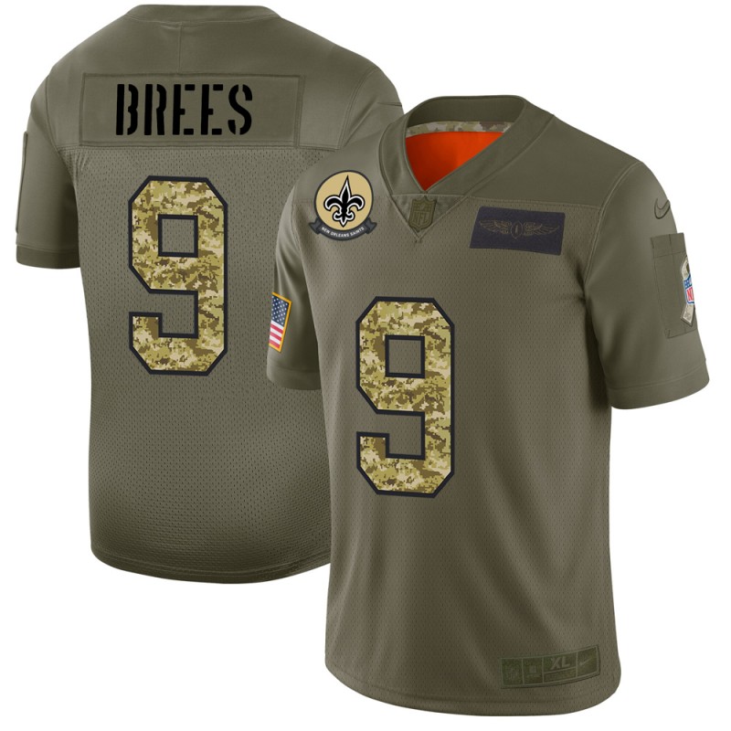 Men's New Orleans Saints #9 Drew Brees 2019 Olive/Camo Salute To Service Limited Stitched NFL Jersey