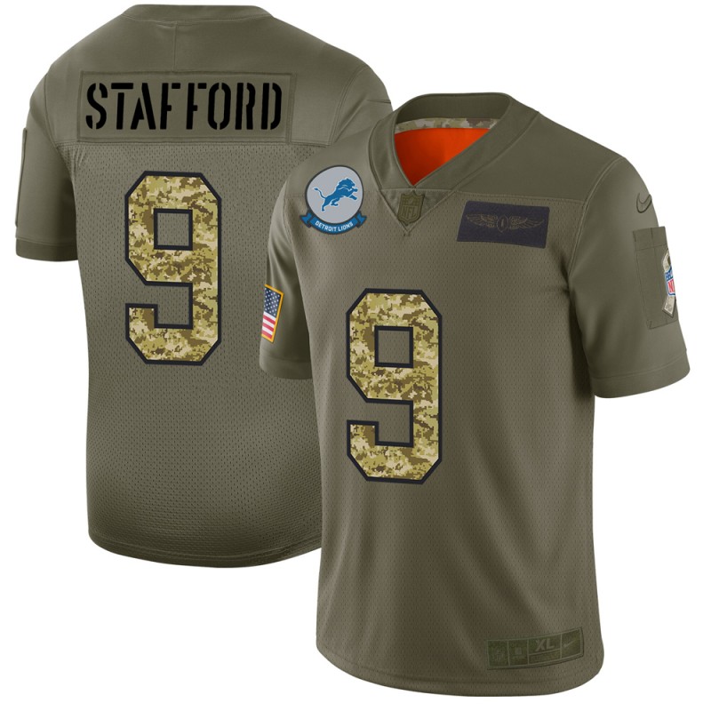 Men's Detroit Lions #9 Matthew Stafford 2019 Olive/Camo Salute To Service Limited Stitched NFL Jersey