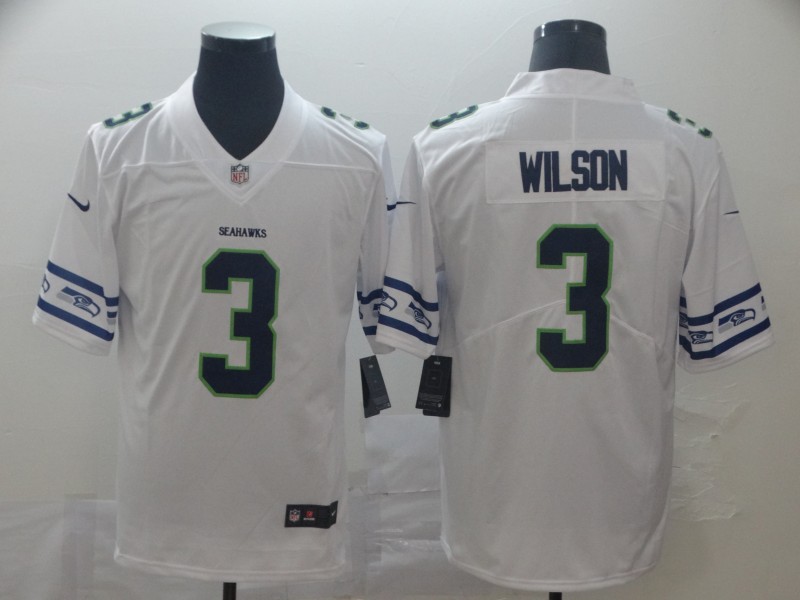 Men's Seattle Seahawks #3 Russell Wilson White Team Logo Limited Stitched NFL Jersey