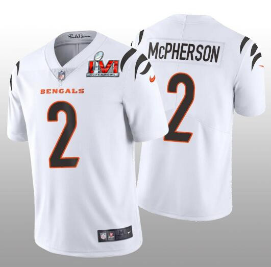 Men's Cincinnati Bengals #2 Evan McPherson 2022 White Super Bowl LVI Vapor Limited Stitched Jersey