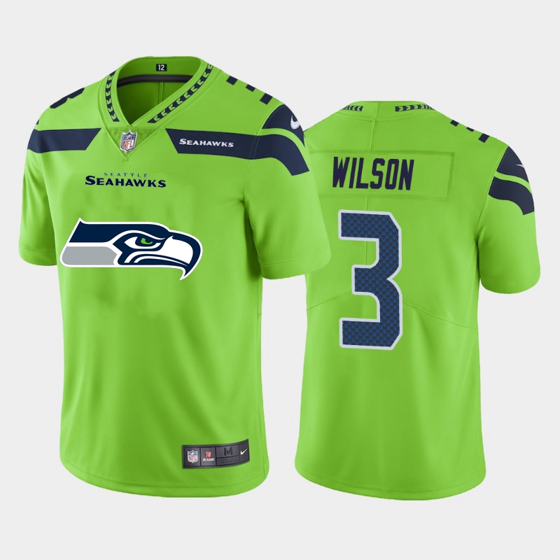 Men's Seattle Seahawks #3 Russell Wilson Green 2020 Team Big Logo Limited Stitched NFL Jersey