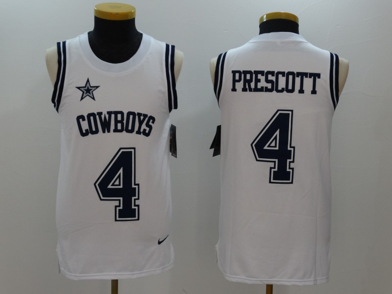 Men's Nike Dallas Cowboys #4 Dak Prescott White Stitched NFL Limited Rush Tank Top Jersey