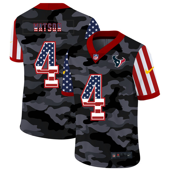 Men's Houston Texans #4 Deshaun Watson 2020 Camo USA Flag Limited Stitched NFL Jersey